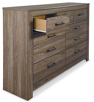 Urban sophistication with a decidedly relaxed air. If effortless elegance is the impression you’re going for, the Zelen dresser is custom made to fit your space. It’s got the crisp, clean lines of a contemporary piece, but with softly weathered elements, including antiqued industrial pulls and an earthy finish that lets the beauty of replicated oak grain flow through. Seven smooth-gliding drawers of varied size make it a bedroom essential.Dresser only | Made of engineered wood (MDF/particleboard) and decorative laminate | Warm gray vintage finish with white wax effect over replicated oak grain | Pewter-tone hardware | 7 smooth-operating drawers | Excluded from promotional discounts and coupons | Includes tipover restraint device | Safety is a top priority, clothing storage units are designed to meet the most current standard for stability, ASTM F 2057 (ASTM International) | Drawers extend out to accommodate maximum access to drawer interior while maintaining safety | Assembly required