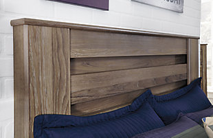 Urban sophistication with a decidedly relaxed air. If effortless elegance is the impression you’re going for, the Zelen queen panel bed is custom made to fit your space. It’s got the crisp, clean lines of a contemporary piece, but with softly weathered elements, including an earthy gray finish that lets the beauty of replicated oak grain flow through. Mattress and foundation/box spring sold separately.Includes headboard, footboard and rails | Made of engineered wood (MDF/particleboard) and decorative laminate | Warm gray vintage finish with white wax effect over replicated oak grain | Foundation/box spring required, sold separately | Mattress available, sold separately | Assembly required | Estimated Assembly Time: 10 Minutes