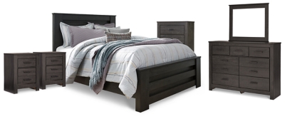 Cama Brinxton Queen con panel, tocador, espejo, cómoda y 2 mesitas de noche