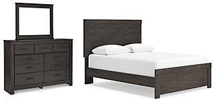 Brinxton Queen Panel Bed with Mirrored Dresser, Charcoal, large