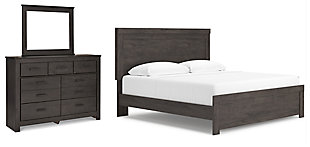 Brinxton King Panel Bed with Mirrored Dresser, Charcoal, large