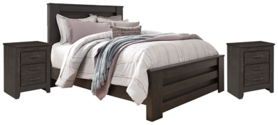 Brinxton Queen Panel Bed with 2 Nightstands, Charcoal