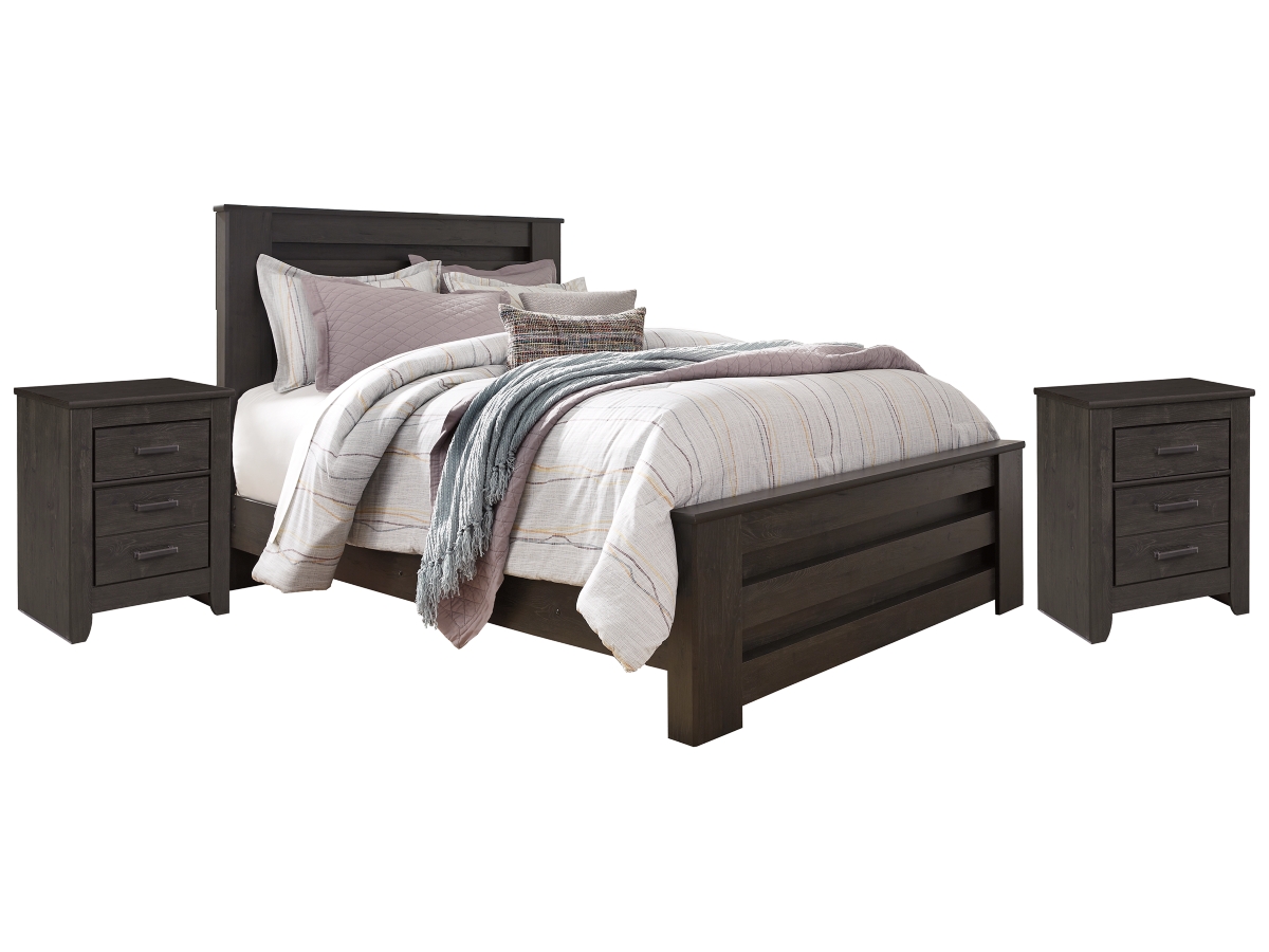 Brinxton Queen Panel Bed with 2 Nightstands | Ashley