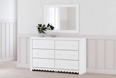 Mollviney 6 Drawer Dresser and Mirror, White