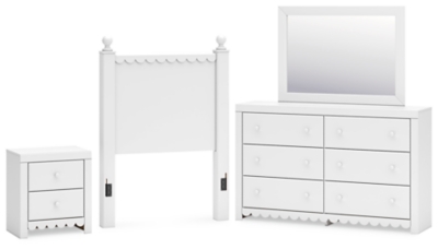 Mollviney Twin Panel Headboard with Mirrored Dresser and Nightstand, , large