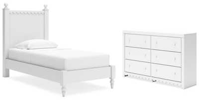 APG-B2540B2-3P Mollviney Twin Panel Bed with Dresser, White sku APG-B2540B2-3P