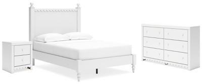 Mollviney Full Panel Bed with Dresser and Nightstand, White