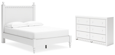 APG-B2540B3-3P Mollviney Full Panel Bed with Dresser, White sku APG-B2540B3-3P