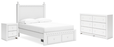 Mollviney Full Panel Storage Bed with Dresser and Nightstand, White