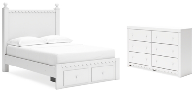 Mollviney Full Panel Storage Bed with Dresser, White