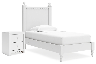 Mollviney Twin Panel Bed with Nightstand, White