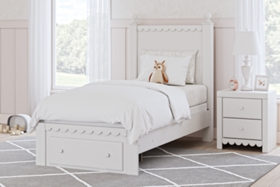 Mollviney Twin Panel Bed with 1 Storage Drawer, White