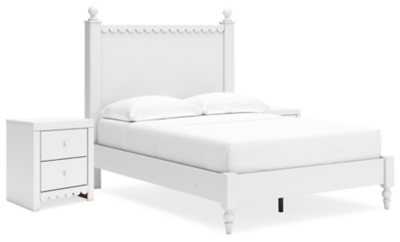 APG-B2540B3-5PC Mollviney Full Panel Bed with 2 Nightstands, White sku APG-B2540B3-5PC