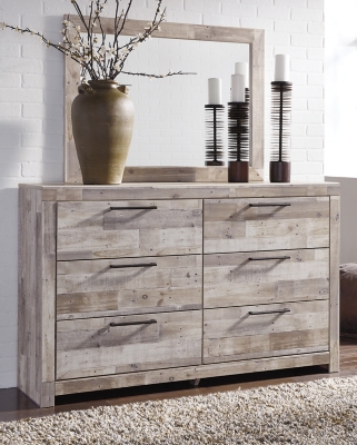 APK-B255-DM Effie 6 Drawer Dresser and Mirror, Whitewash sku APK-B255-DM