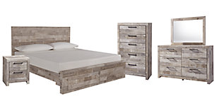 Effie King Panel Bed with 2 Storage Drawers with Mirrored Dresser, Chest and Nightstand, , large