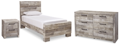 Effie Twin Panel Bed with Dresser and Nightstand, Whitewash