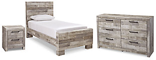 Effie Twin Panel Bed with Dresser and Nightstand, Whitewash, large