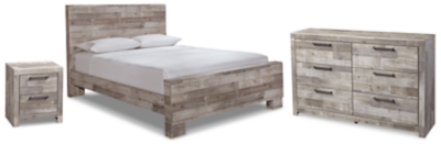 Effie Queen Panel Bed with Dresser and Nightstand, Whitewash, large