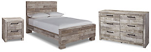 Effie Full Panel Bed with Dresser and Nightstand, Whitewash, large