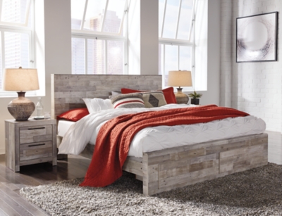 Effie King Panel Bed with 2 Storage Drawers, Whitewash