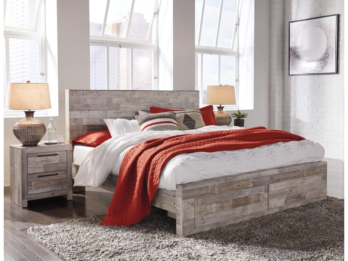 Effie King Panel Bed with 2 Storage Drawers with Mirrored