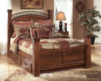 Timberline King Poster Bed with Storage, Warm Brown, large