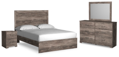 Ralinksi Queen Panel Bed with Mirrored Dresser and Nightstand, Gray, large
