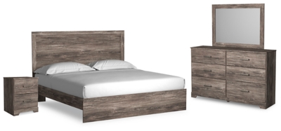 Ralinksi King Panel Bed with Mirrored Dresser and Nightstand, Gray, large