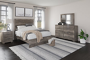 Ralinksi Full Panel Bed with Mirrored Dresser and Nightstand, Gray, rollover