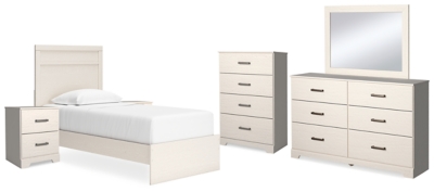 Stelsie Twin Panel Bed with Mirrored Dresser, Chest and 2 Nightstands, , large