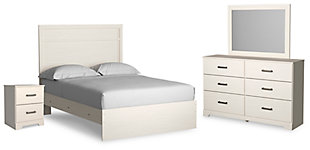 Stelsie Full Panel Bed with Mirrored Dresser and Nightstand, White, large