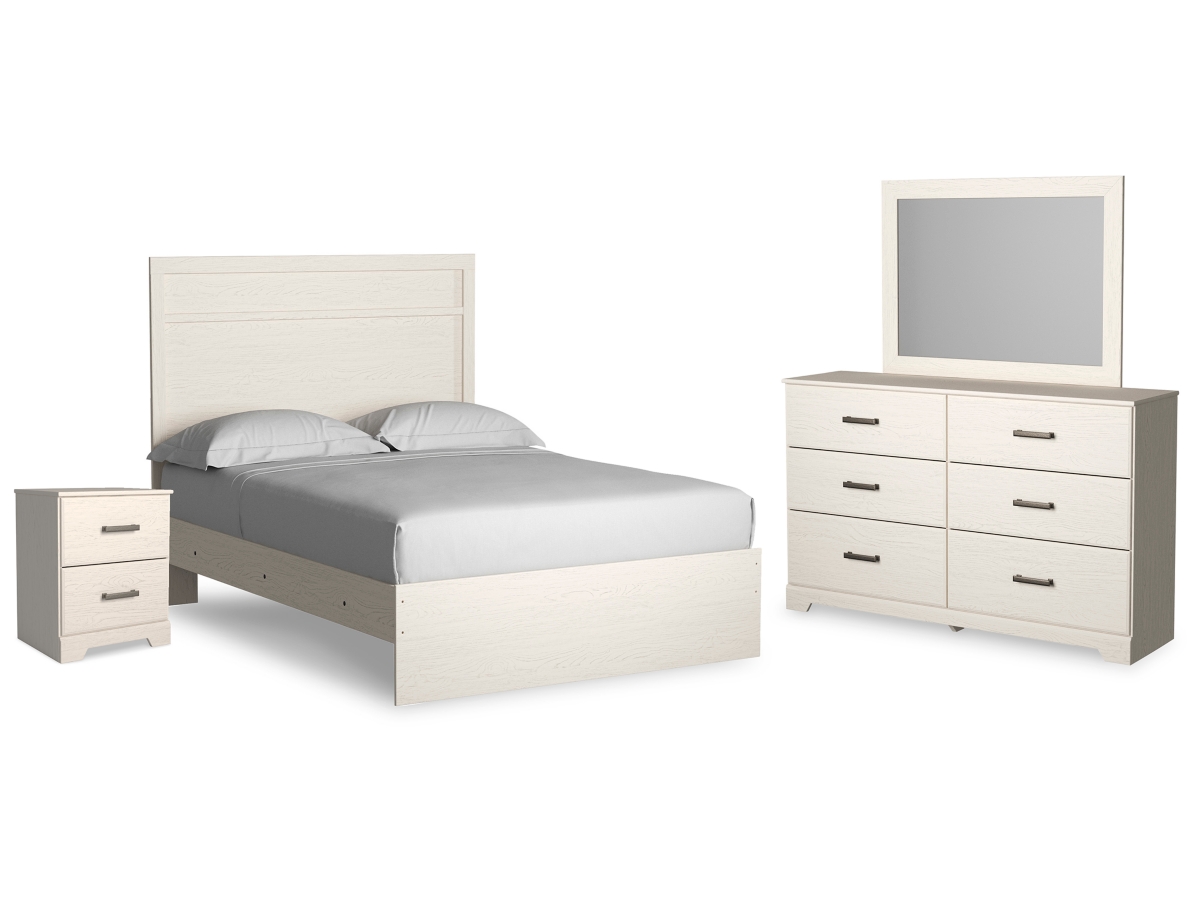 Stelsie Full Panel Bed with Mirrored Dresser and Nightstand