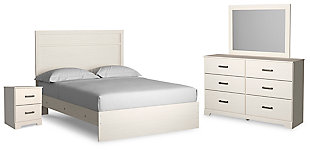 Stelsie Queen Panel Bed with Mirrored Dresser and Nightstand, White, large