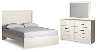 Stelsie Queen Panel Bed with Mirrored Dresser, White, large