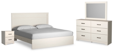 Stelsie King Panel Bed with Mirrored Dresser and Nightstand, White, large