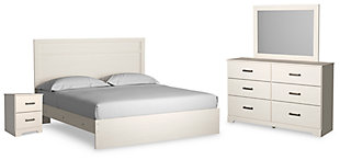 Stelsie King Panel Bed with Mirrored Dresser and Nightstand, White, large