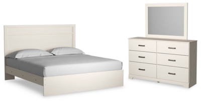 Stelsie King Panel Bed with Mirrored Dresser, White, large