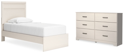 Stelsie Twin Panel Bed with Dresser, White