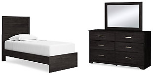 Belachime Twin Panel Bed with Mirrored Dresser, Black, large