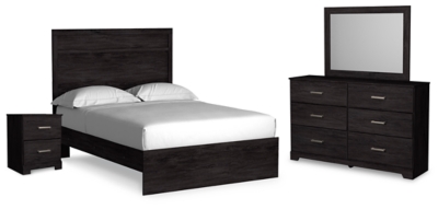 Belachime Full Panel Bed with Mirrored Dresser and Nightstand, Charcoal, large