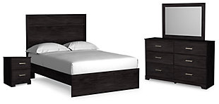 Belachime Full Panel Bed with Mirrored Dresser and Nightstand, Black, large