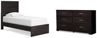 Belachime Twin Panel Bed with Dresser, Charcoal