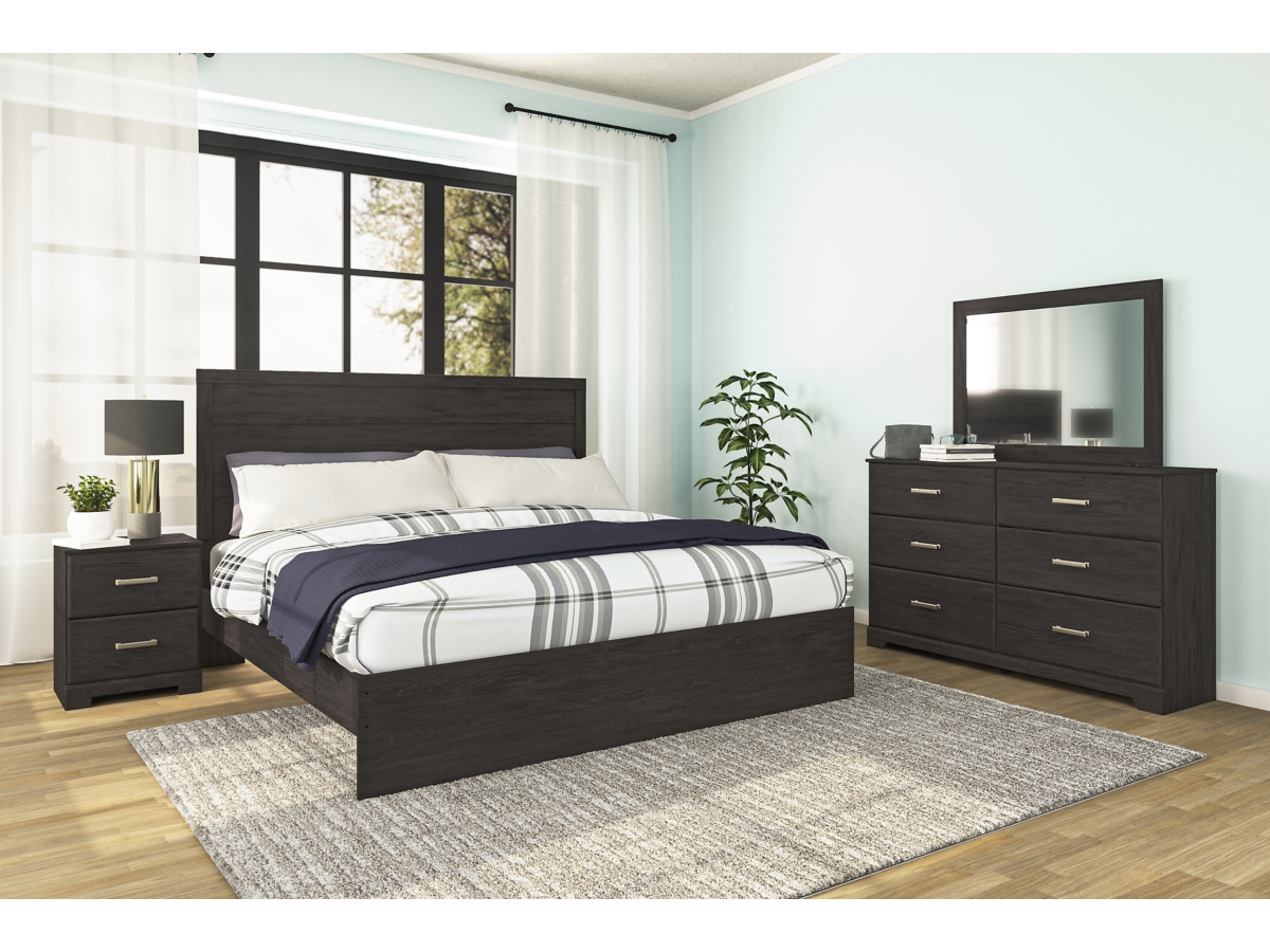 Belachime King Panel Bed with Mirrored Dresser and