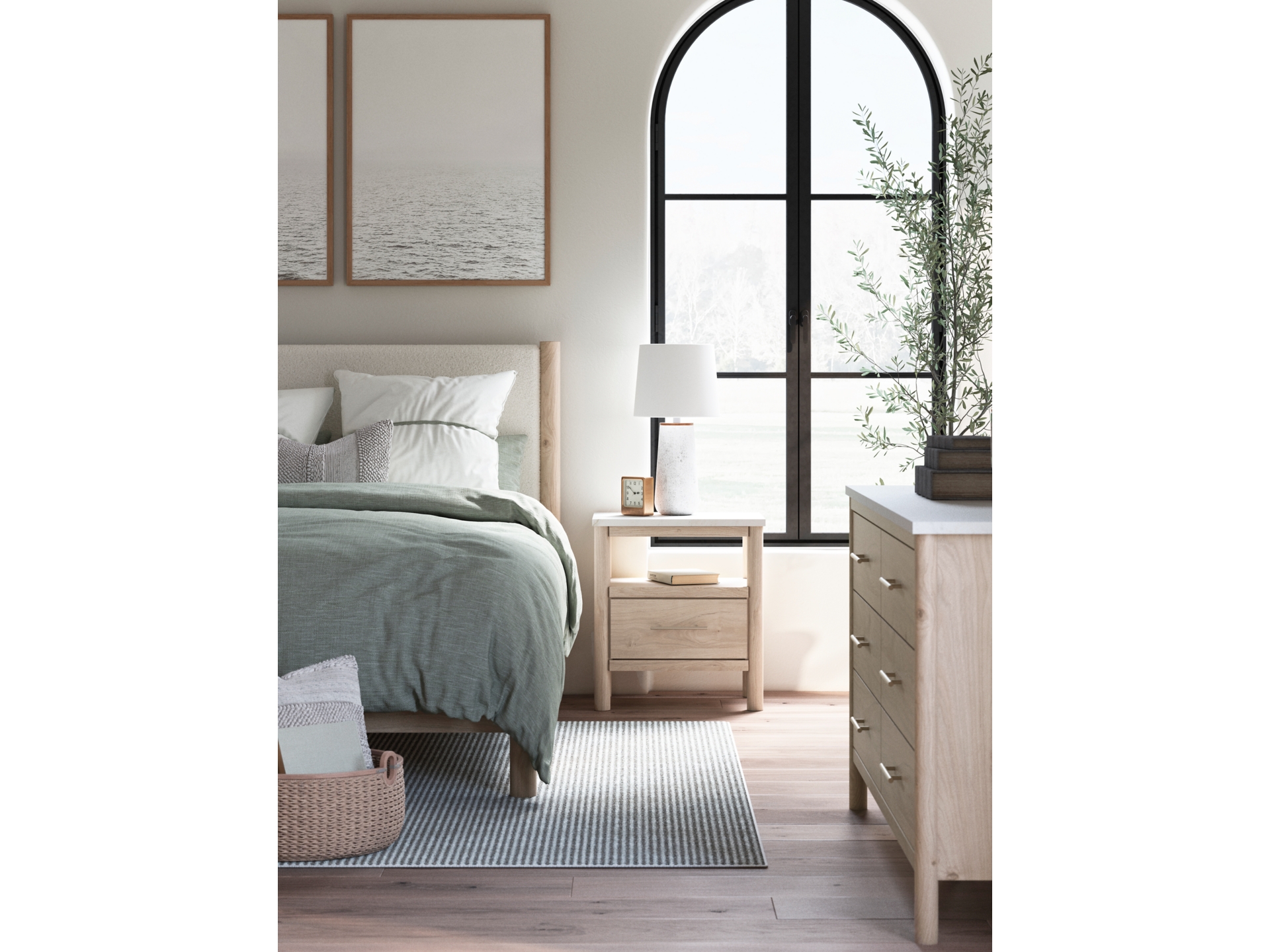Image 4 of Cadmori Upholstered Panel Bed Two-tone 