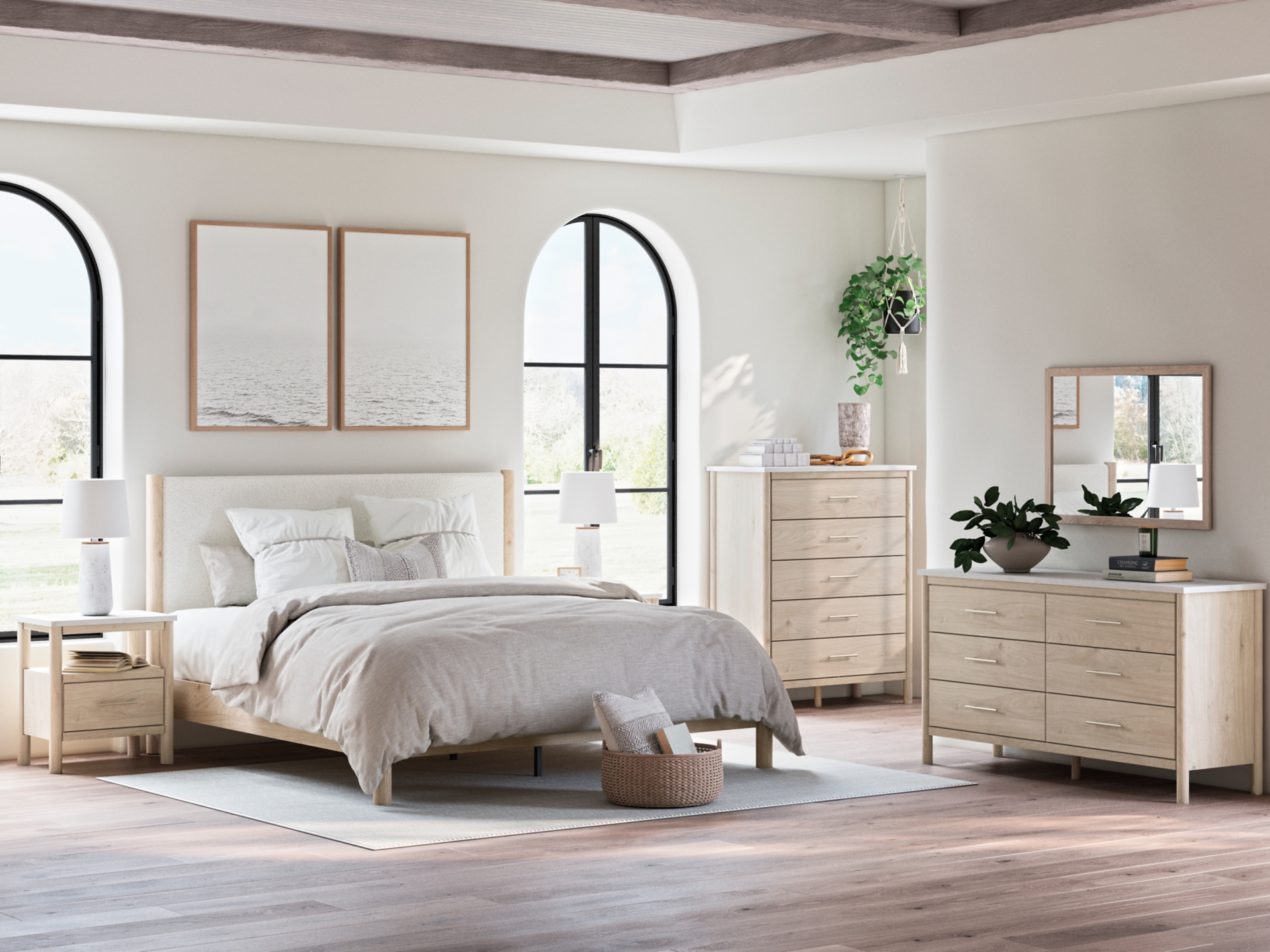 Cadmori Upholstered Panel Bed Two-tone 