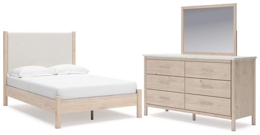 Cadmori Full Upholstered Panel Bed, Dresser and Mirror - image 1
