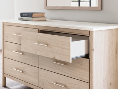 Cadmori Queen Upholstered Panel Bed with Mirrored Dresser image 6