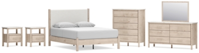 Cadmori Queen Upholstered Panel Bed with Mirrored Dresser, Chest and 2 Nightstands image 1