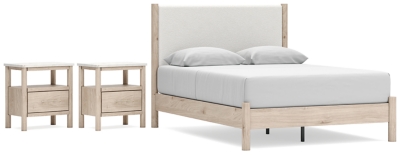 Cadmori Queen Upholstered Panel Bed with 2 Nightstands image 1