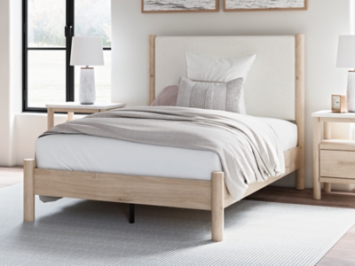 Cadmori Full Upholstered Panel Bed, Two-tone, rollover